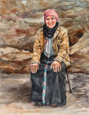 Petra Jordan Woman Watercolor 10.5"x13.5" 2020 10